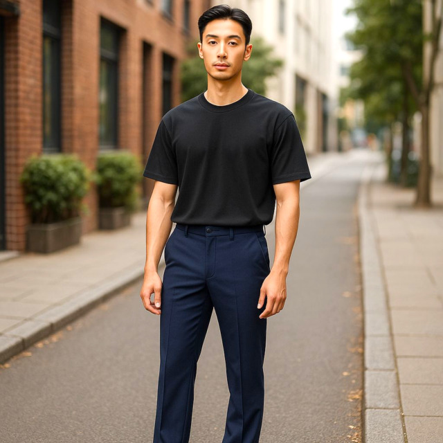 春夏伸び伸びストレッチスラックス/麻混/ネイビー影縞/Ｗ76～Ｗ97ｃｍ