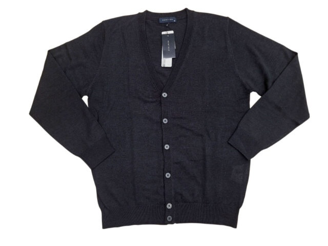 薄手メリノウールカーディガン/ブラックM～XL