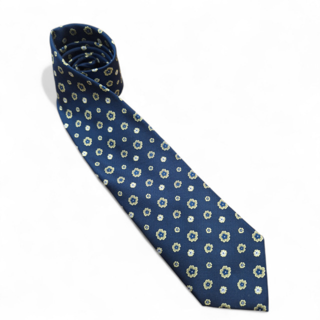 日本製ネクタイ/京都シルクメーカー企画/シルク100％/ブルーグリーン小花柄