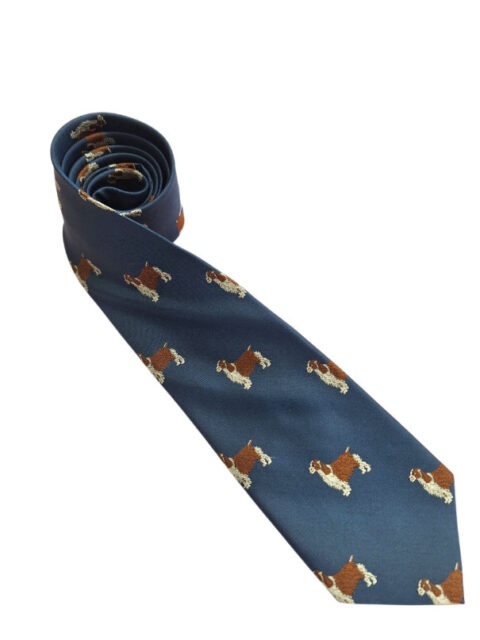 シルクネクタイ/ネイビー織り柄/犬/ビジネス/会議/出張/リモート/ギフト