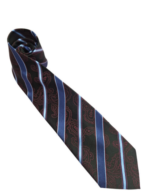 シルクネクタイ/ボルドーペイズリーレジメン織り柄/ビジネス/会議/出張/リモート/ギフト
