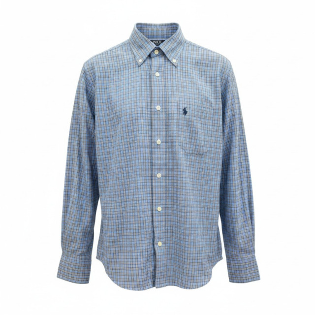 POLO BCS ポロビシーエス長袖 カジュアルシャツ 綿麻 ボタンダウン メンズファッション/ブルーチェック/春夏サッカー生地